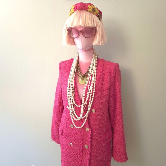 NWT Rachel Zoe fuchsia pink double breasted tweed like blazer, S - Picture 3 of 10